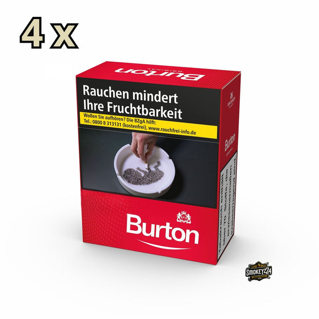 Burton Red Zigaretten – Stange mit 4 Packungen à 40 kräftigen King Size Filterzigaretten im klassischen American Blend Geschmack