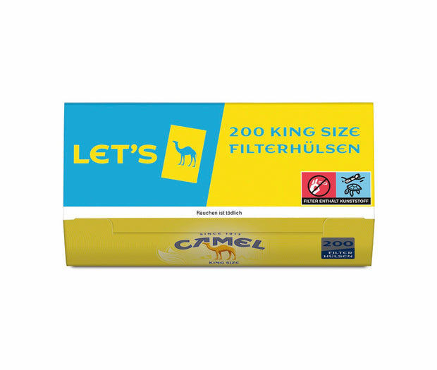 Camel King Size Hülsen 200 Stück – Packung Filterhülsen für selbstgestopfte Zigaretten, frontal fotografiert
