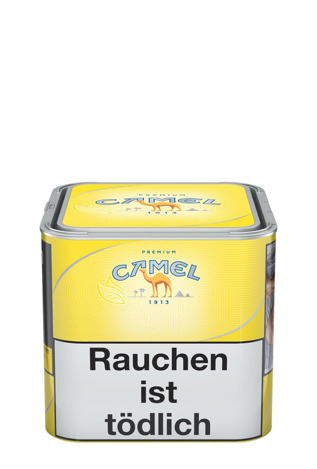 Dose Camel Premium Yellow Stopftabak 58g, frontal fotografiert im klassischen Camel Design