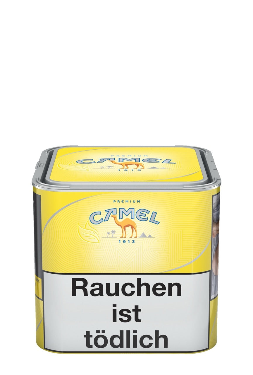 Dose Camel Premium Yellow Stopftabak 58g, frontal fotografiert im klassischen Camel Design