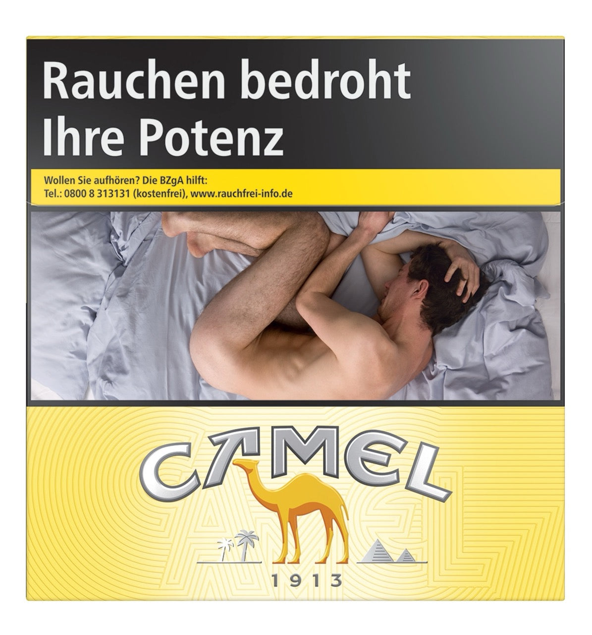 Camel Yellow Zigaretten Schachtel 54er – gelb, frontal fotografiert