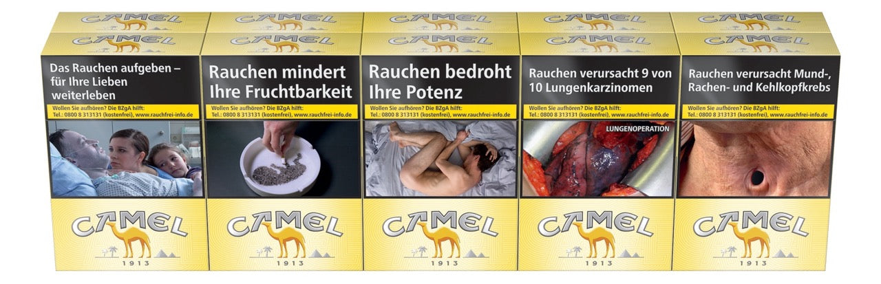 Stange Camel Yellow Zigaretten 10x20 – gelb, frontal fotografiert