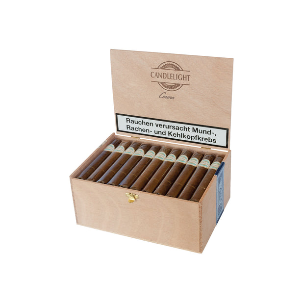 Candlelight Corona Sumatra Zigarren – milde Corona-Zigarre mit Sumatra Deckblatt, 50 Stück in eleganter Holzkiste