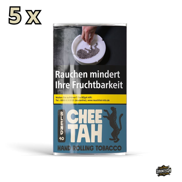 CheeTah Blau Blend 40 Drehtabak 5x30g Vorratsbeutel – Frontalansicht der Verpackung mit blauem Design und „5x“ Hinweis.
