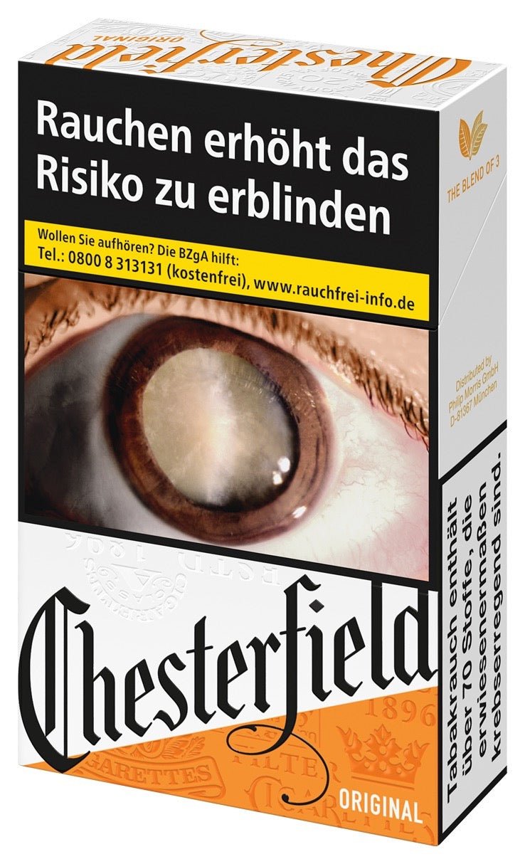 Chesterfield Original Red Zigaretten – 20er Packung leicht seitlich dargestellt im Orange-Design