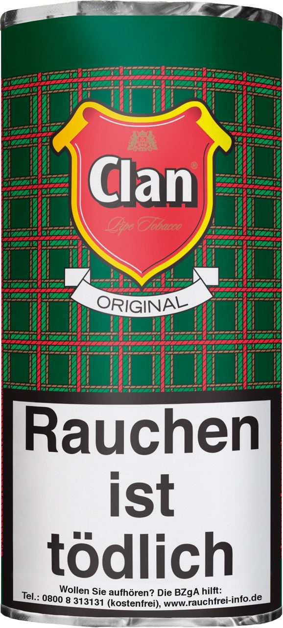 Clan Original Aromatic Pfeifentabak – 50g Pouch, vielschichtige Tabakmischung, süßlich-nussig, Verpackung abgebildet