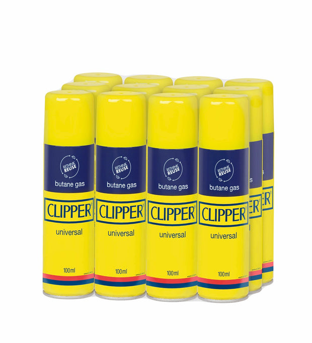 Clipper Butane Gas Sparpaket, 12x100ml Nachfüllgas, Vorratspack mit gelben Flaschen