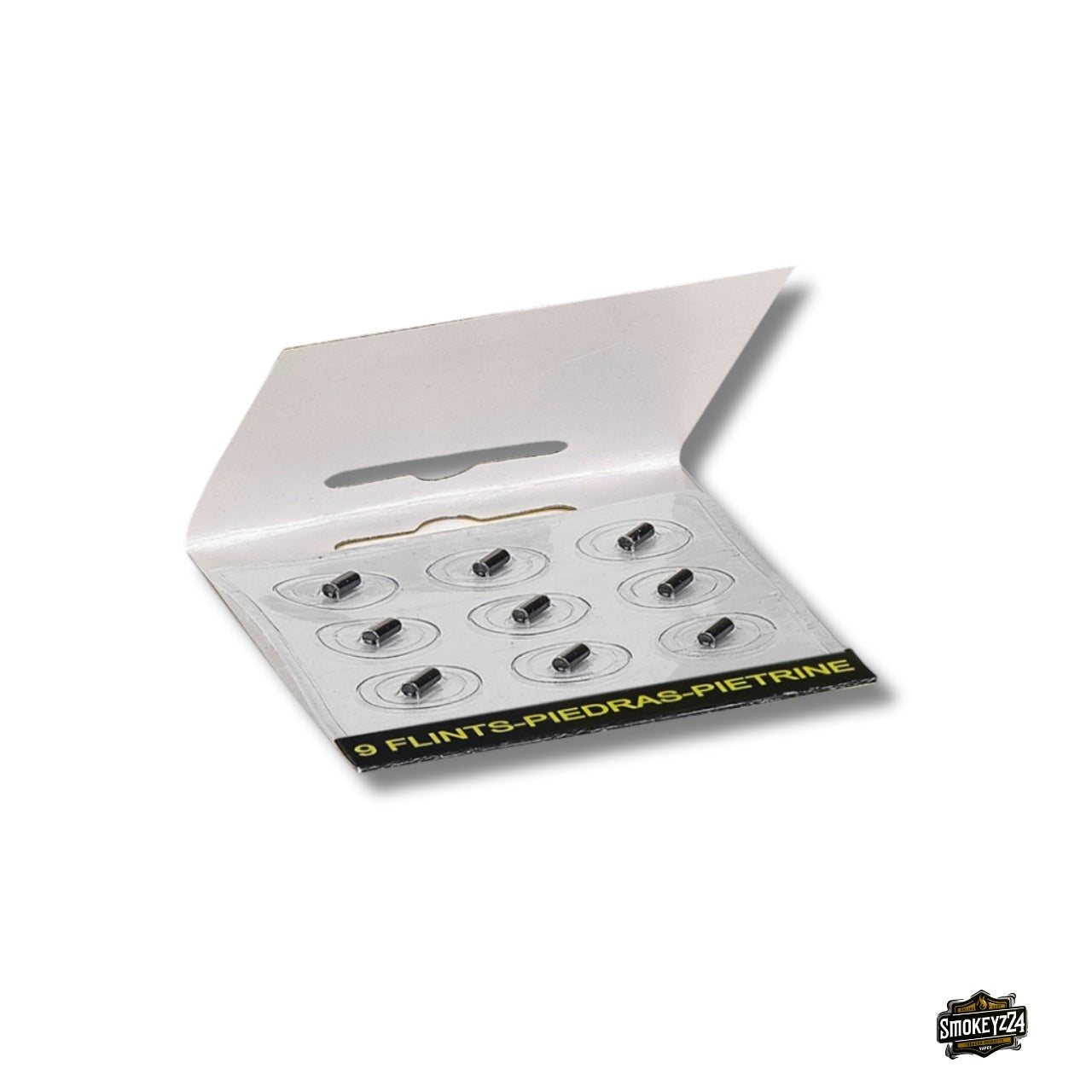 Geöffnete Clipper Packung mit neun Universal Feuersteinen als Ersatz für CLIPPER Feuerzeuge