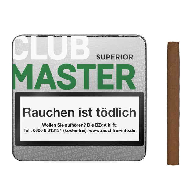 Clubmaster 144 Superior Brazil Zigarillos – Packung frontal und ein Zigarillo daneben