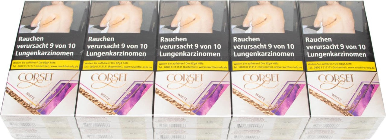Stange Corset White Slim Zigaretten 10x20 Stück, Superslim, 97 mm, Shell Pack, weißes elegantes Design