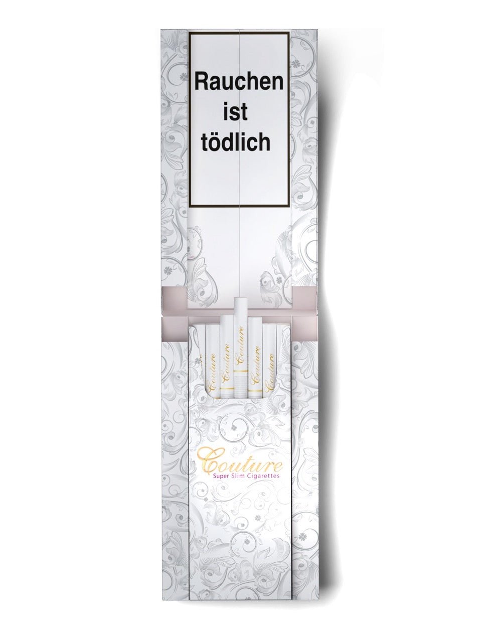 Geöffnete Couture Silver Superslim Schachtel aufgestellt