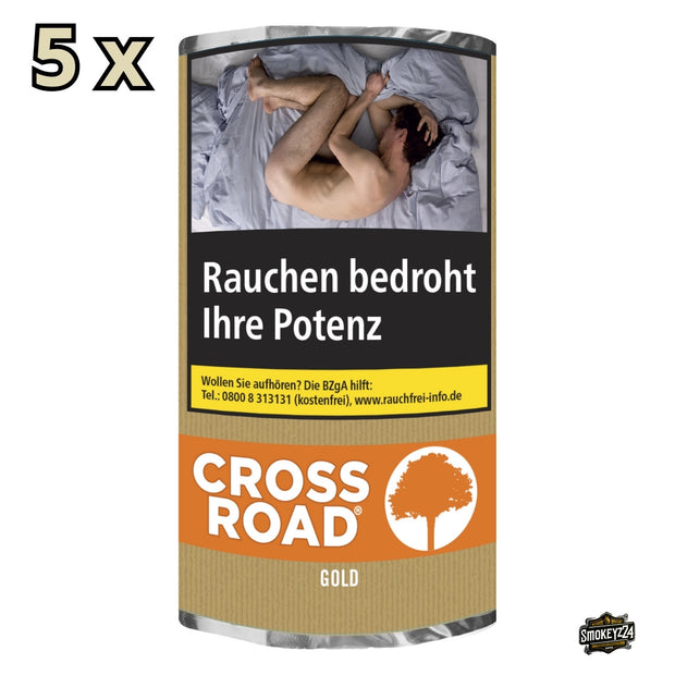 Crossroad Gold Drehtabak – 5er Packung mit 5x30g Pouches, Pouch-Design frontal mit Mengenhinweis