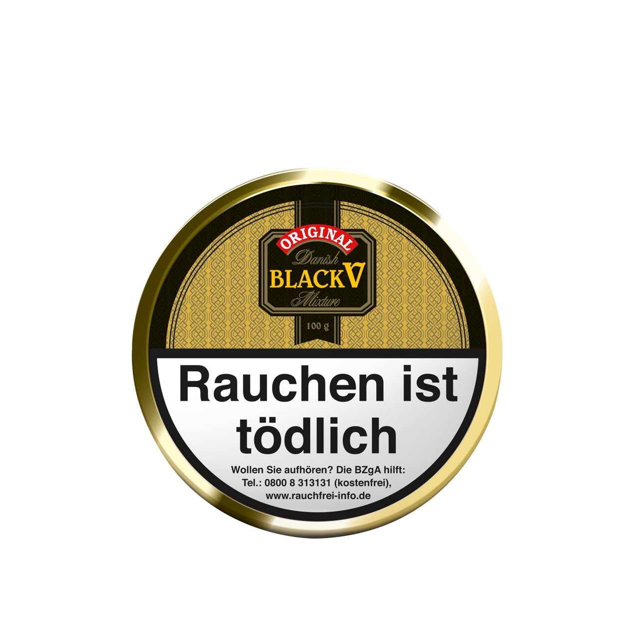Original Danish Black V Pfeifentabak 100g Dose – milder Black Cavendish mit intensivem Vanille- und Nussaroma, locker-langer Schnitt