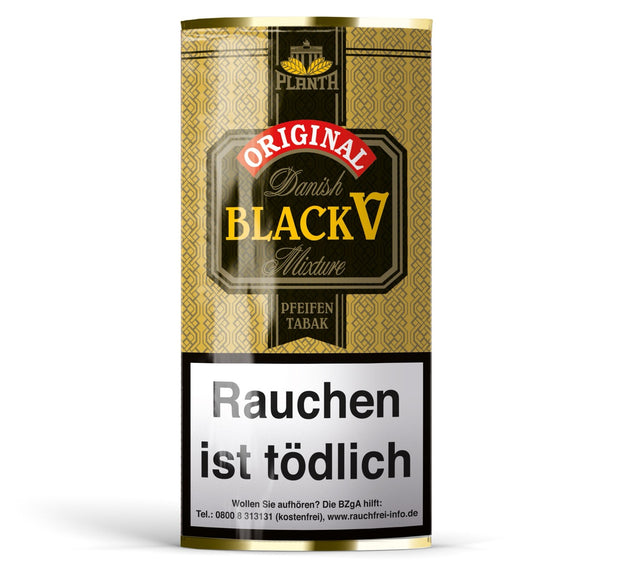 Original Danish Black V Pfeifentabak 40g Pouch – aromatischer Black Cavendish mit Vanille- und Nussaroma, traditionell hergestellt