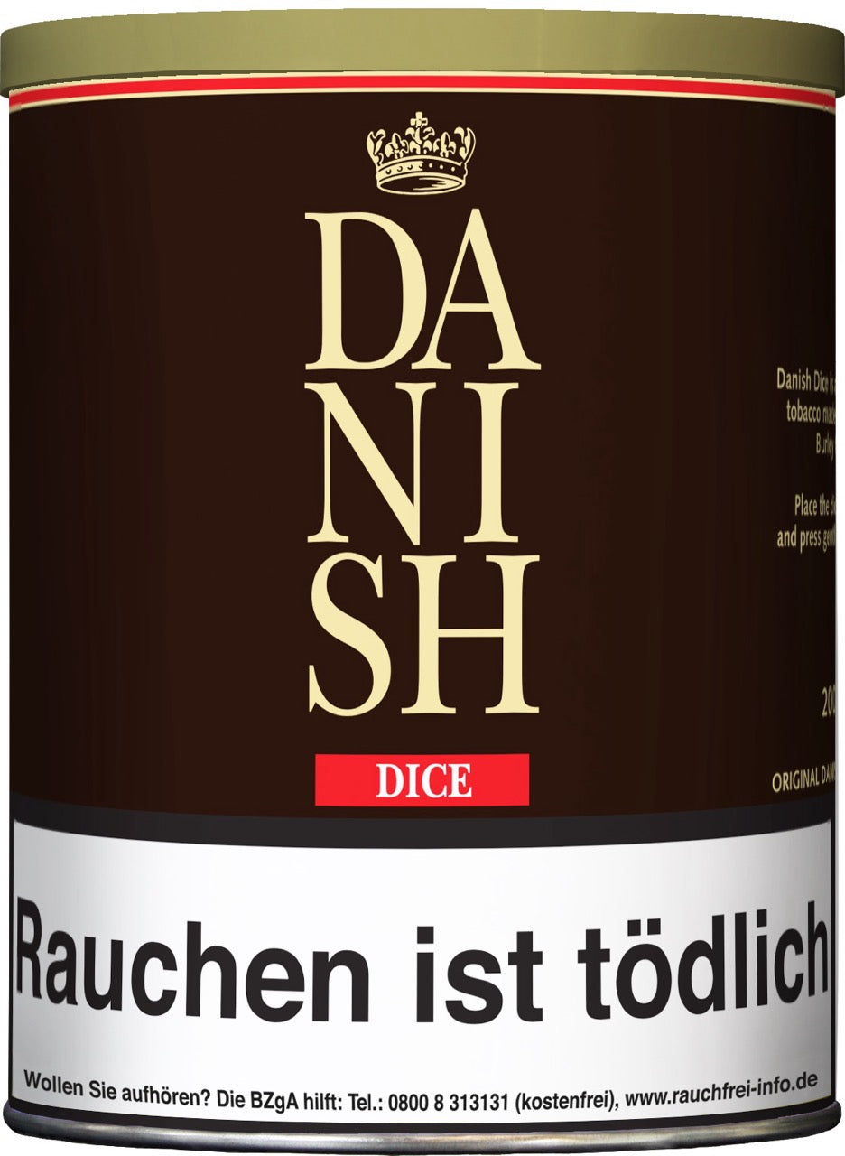 Danish Dice Schwarz Pfeifentabak – 200g Dose, fruchtiger Cube Cut, Mandarine & Brandy, große Vorratsdose, Verpackung abgebildet