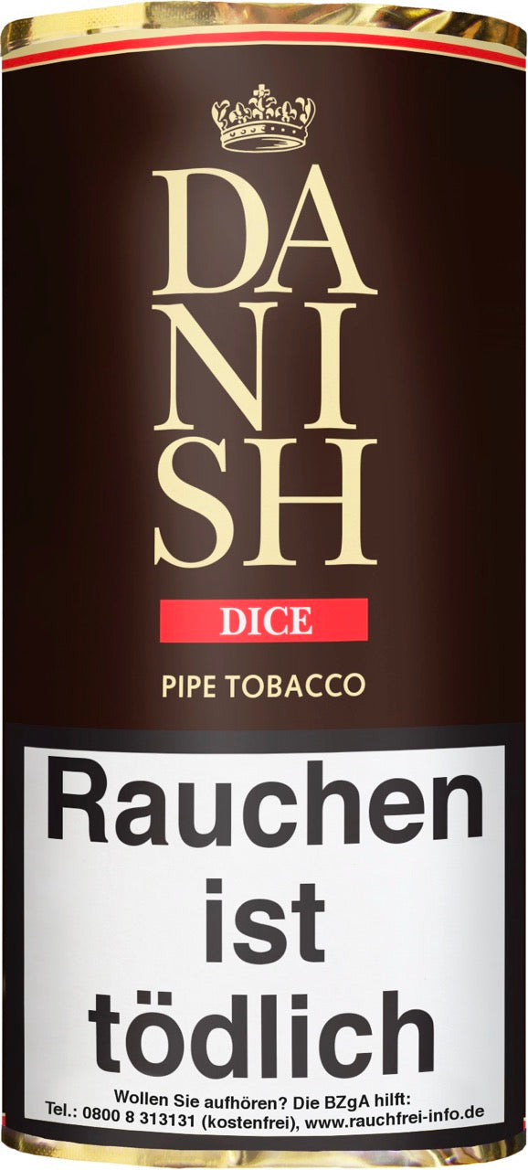 Danish Dice Schwarz Pfeifentabak – 50g Pouch, fruchtiger Cube Cut, Virginia und Black Cavendish, Verpackung abgebildet