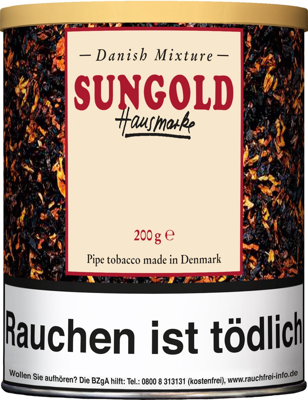 Danish Mixture Sungold Hausmarke Pfeifentabak – 200g Dose, milder Vanille-Blend, Mischung aus Virginia & Cavendish, Vorratsdose abgebildet