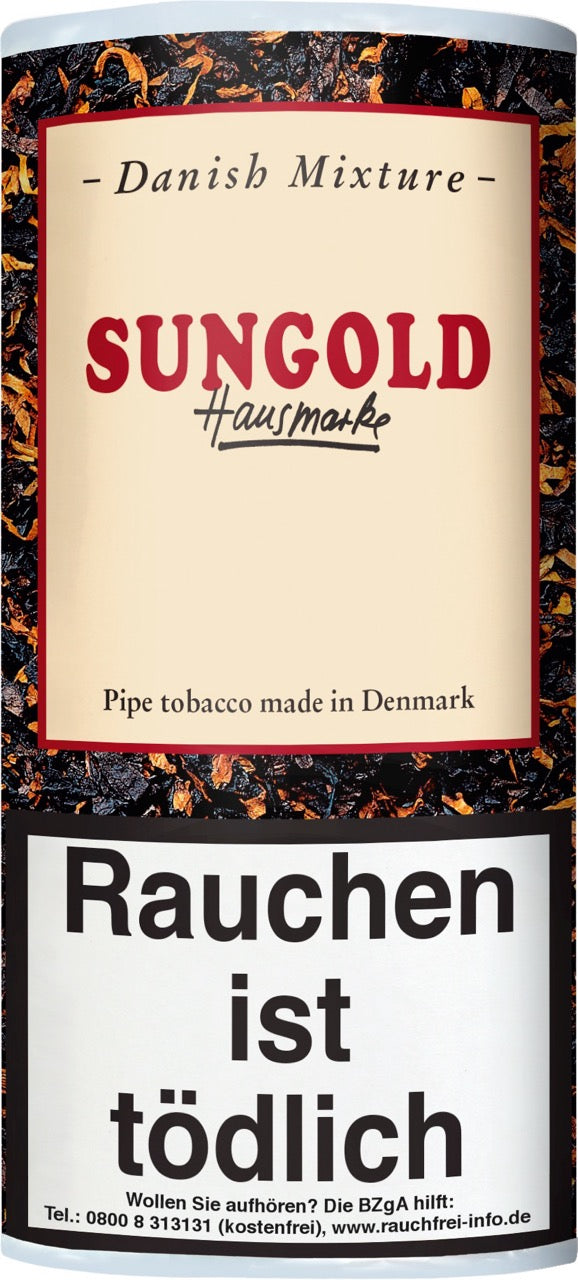 Danish Mixture Sungold Hausmarke Pfeifentabak – 50g Pouch, milder Blend mit Vanillearoma, Mischung aus Virginia und Cavendish, Verpackung abgebildet