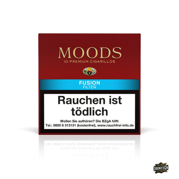 MOODS Fusion Filter Cigarillos 10er Packung frontal mit roter Verpackung und blauem Fusion Filter Schriftzug