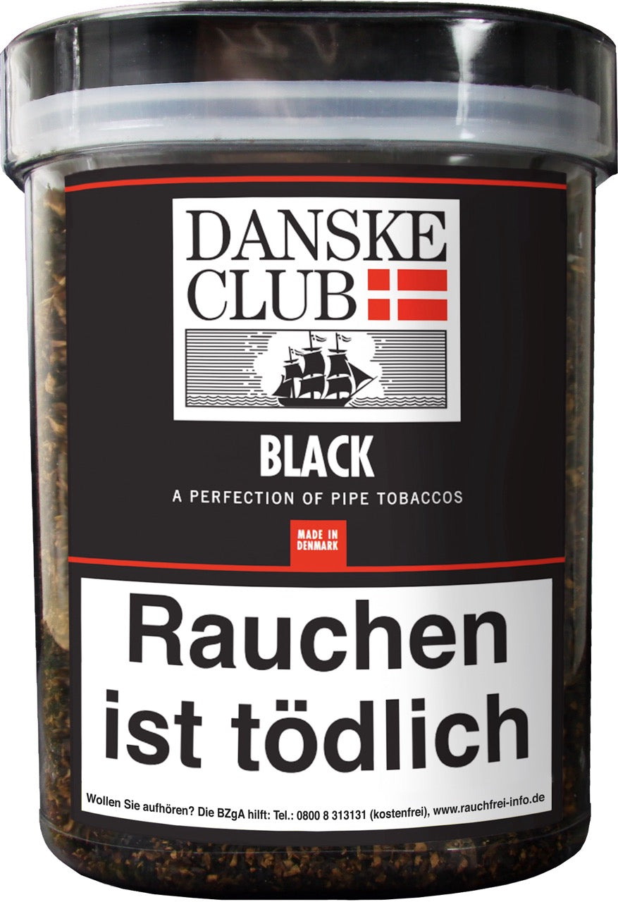 Danske Club Black Pfeifentabak – 500g Box, klassischer Vanille-Blend, Black Cavendish, Burley & Virginia, große Vorratsdose abgebildet