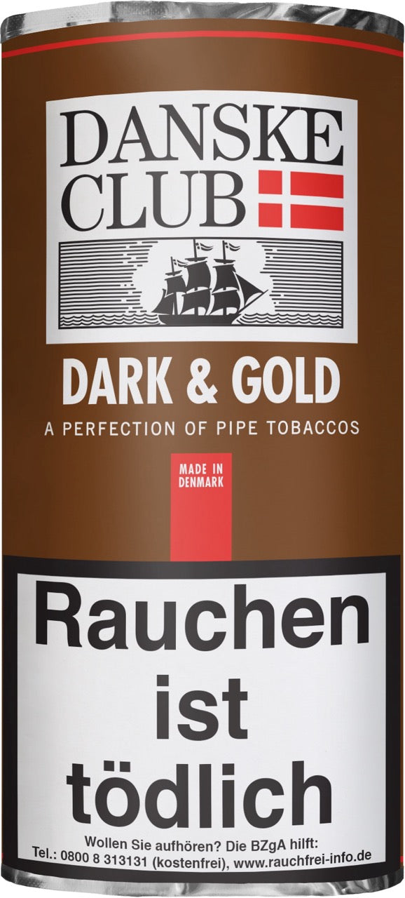 Danske Club Dark & Gold Pfeifentabak 50g – Mischung aus Virginia & Burley, aromatisiert mit Schokolade und Ahornsirup, Pouch abgebildet