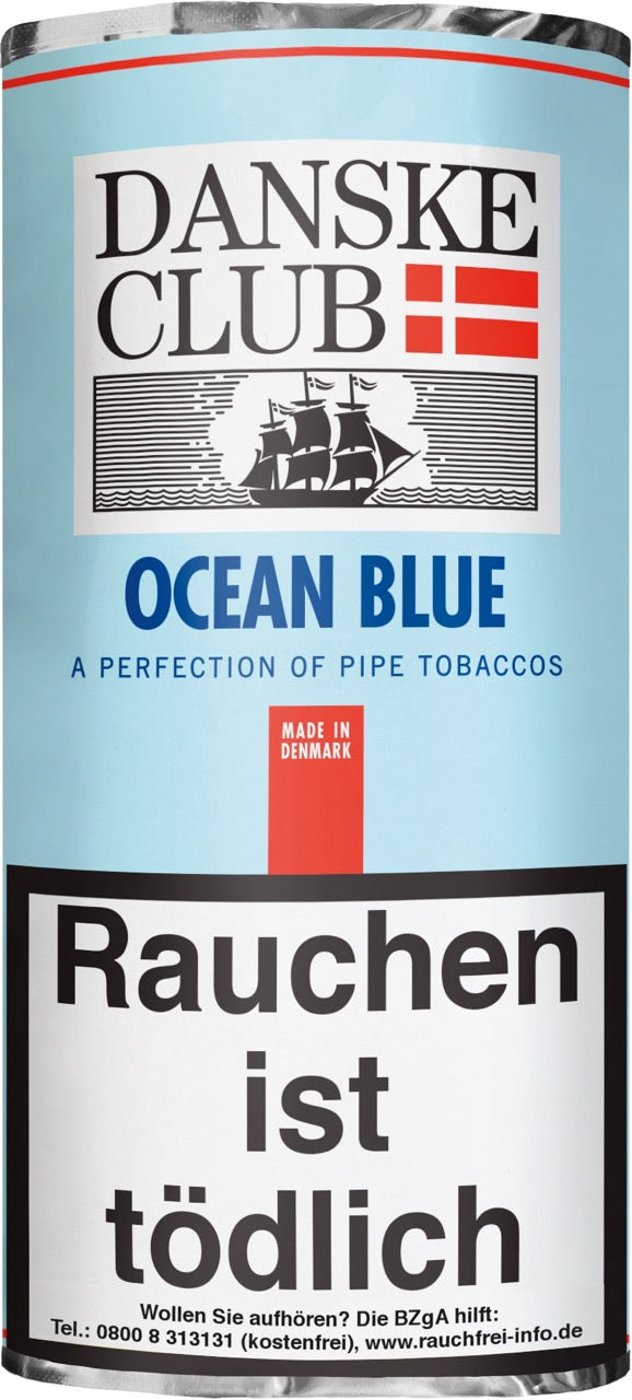 Danske Club Ocean Blue Pfeifentabak 50g – Mischung aus Black Cavendish & Virginia, aromatisiert mit Sambuca & Lakritz, Pouch abgebildet
