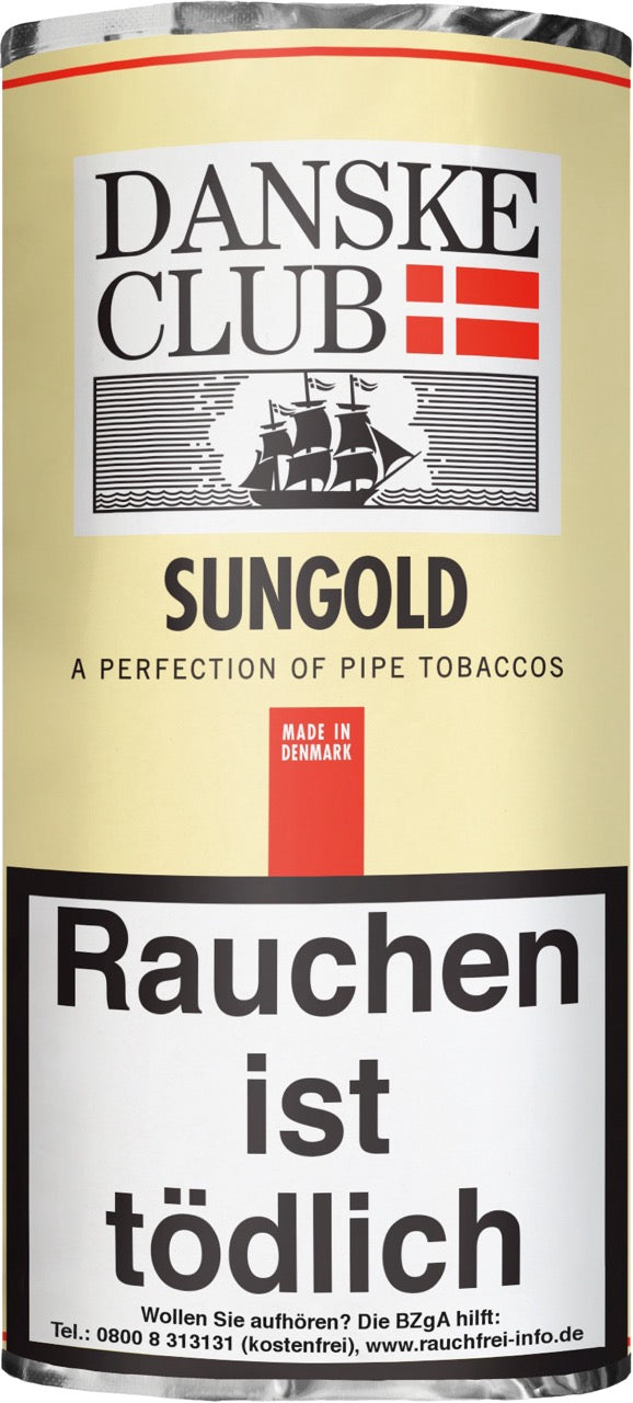 Danske Club Sungold Pfeifentabak – 50g Pouch, Mischung aus Virginia, Burley & Orient, intensives Vanillearoma, Verpackung abgebildet