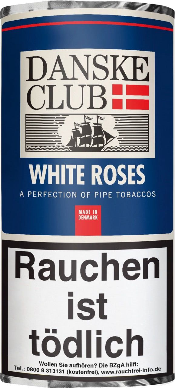 Danske Club White Roses Pfeifentabak – 50g Pouch, aromatisiert mit Rosenblüten, Vanille, Brandy & tropischen Früchten, fruchtige Mischung