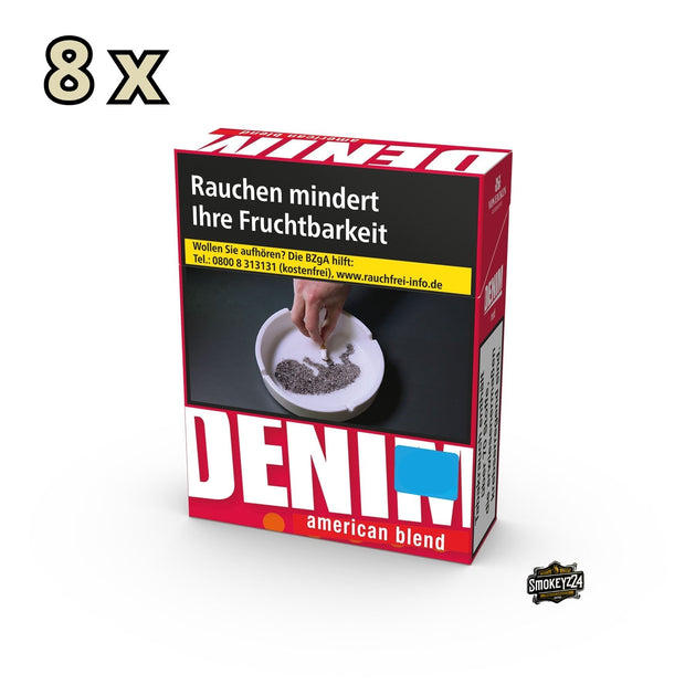 Stange Denim Red Zigaretten mit 8 Schachteln à 24 Stück – kräftiger Genuss im American Blend Format.
