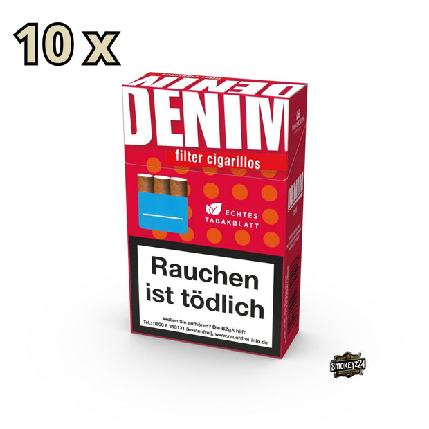 Denim Red Filterzigarillos Stange mit 10 Packungen à 17 Stück – in edler Verpackung mit Naturdeckblatt.
