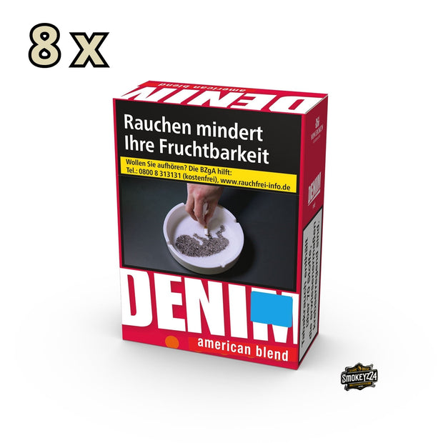 Stange Denim Red Zigaretten mit 8 Packungen à 29 Stück – starker American Blend für intensiven Rauchgenuss.