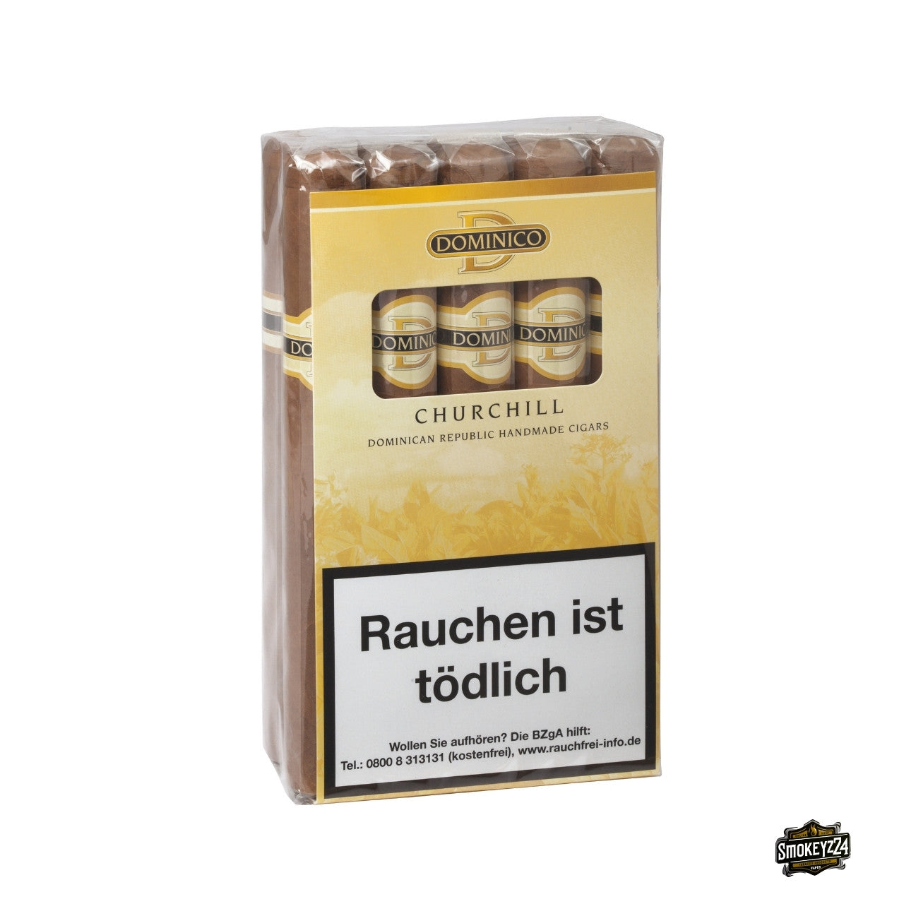 Dominico Churchill Zigarren 10er-Box frontal – Villiger Dominico Serie, mild bis mittelkräftig