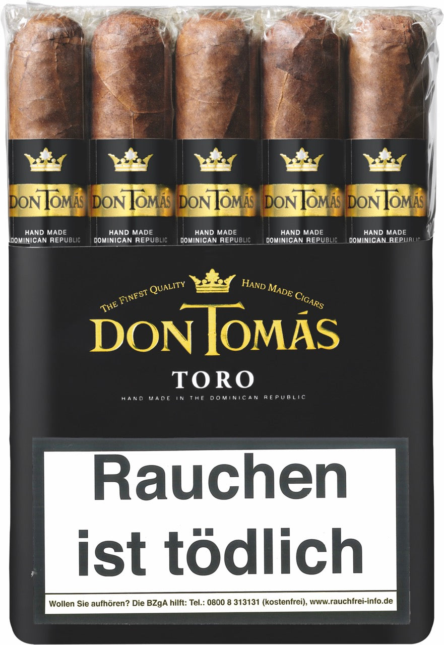 Don Tomas Dominican Toro Zigarren 10er Bundle – handgerollte Toro-Zigarren, dunkles Ecuador-Deckblatt, hochwertige Verpackung frontal fotografiert