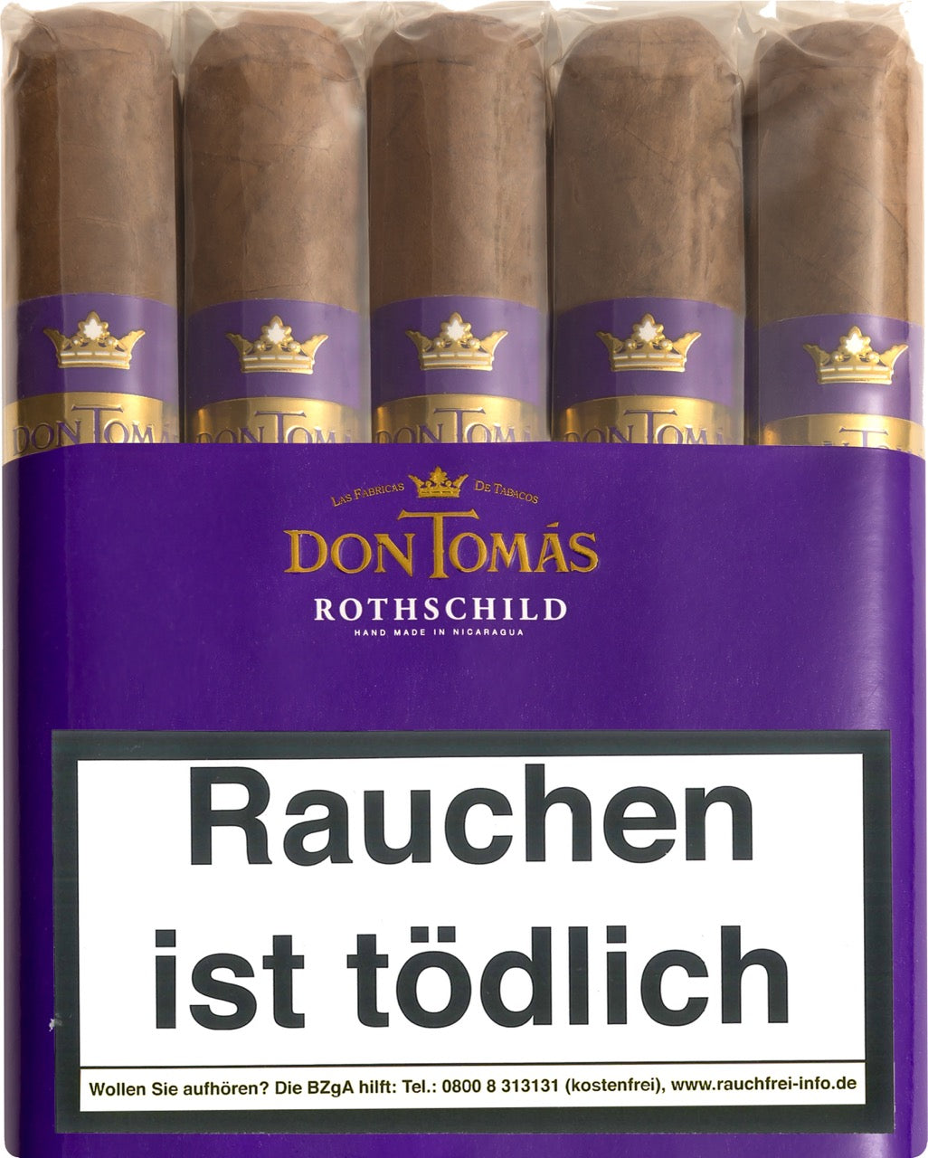Don Tomas Nicaragua Rothschild Zigarren 10er Bundle, purpurfarbene Verpackung, handgerollte Zigarren aus Nicaragua, frontal abgebildet
