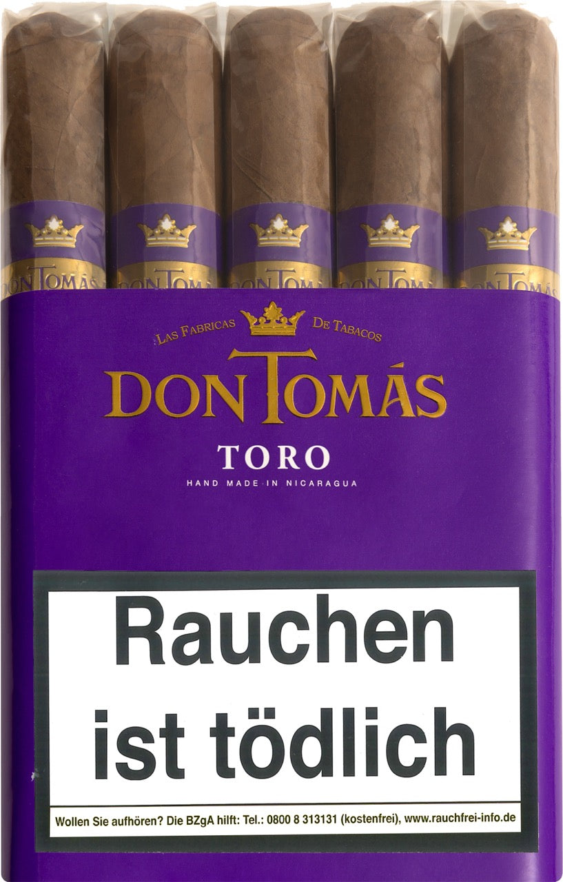 Don Tomas Nicaragua Toro Zigarren 10er Bundle, purpurfarbene Verpackung, handgerollte Toro Zigarren aus Nicaragua, frontal fotografiert