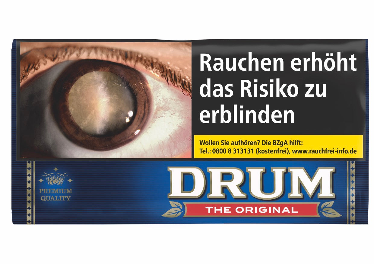Drum Original Drehtabak 30g Pouch mit schwarzem Design auf weißem Hintergrund