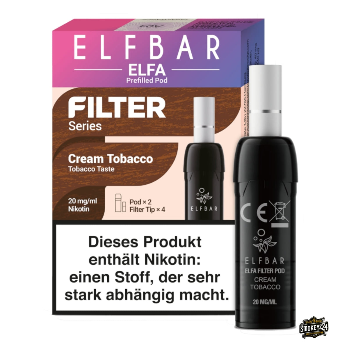 Elfbar ELFA Filter Pod Cream Tobacco 20mg mit 2er-Pack und Filter-Tip