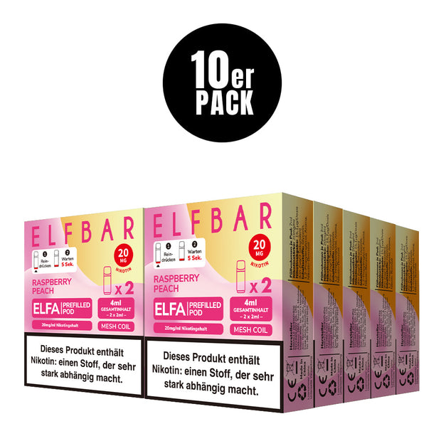 Elfbar ELFA Raspberry Peach 20mg – 10x Sparpaket mit zehn 2er-Packs