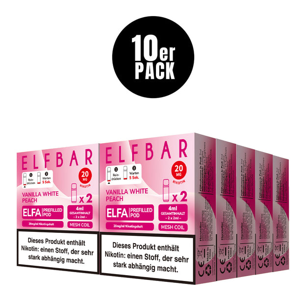 Elfbar ELFA Vanilla White Peach 20mg – 10x Sparpaket mit zehn 2er-Packs