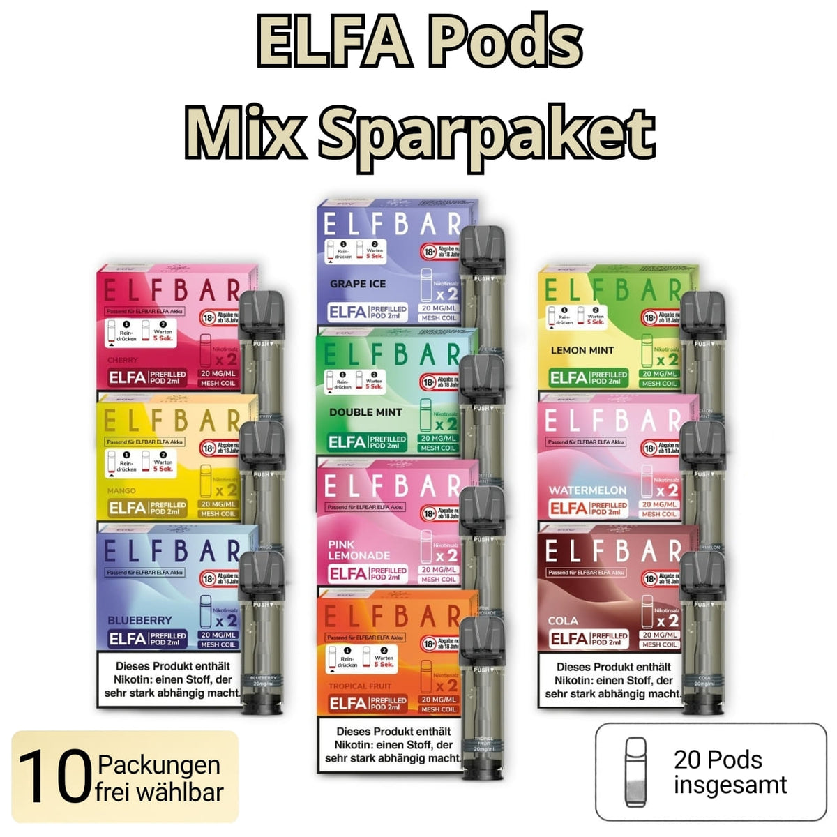 Elfbar ELFA Pods Mix Sparpaket mit 10 Packungen in verschiedenen Sorten zum frei Zusammenstellen