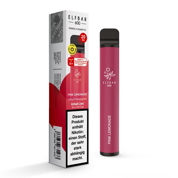 Elfbar V1 600 Pink Lemonade 20mg – Einweg-Vape mit Zitronenlimonade-Geschmack und Verpackung