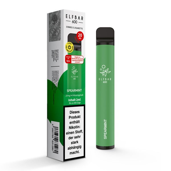 Elfbar V1 600 Spearmint 20mg – Einweg-Vape mit erfrischendem Minzgeschmack und Verpackung