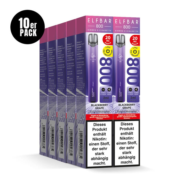 Elfbar 800 Blackberry Grape 20mg 10er Sparpaket mit zehn Packungen