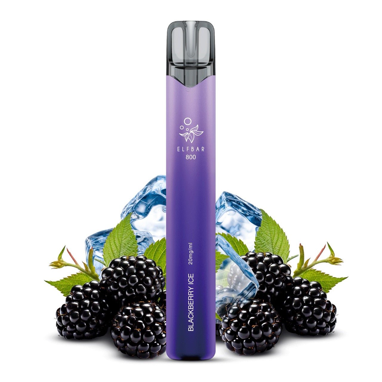 Elfbar 800 Blackberry Ice 20mg vor Brombeer-Hintergrund, fruchtige Einweg E-Zigarette mit Ice, Smokeyz24.de