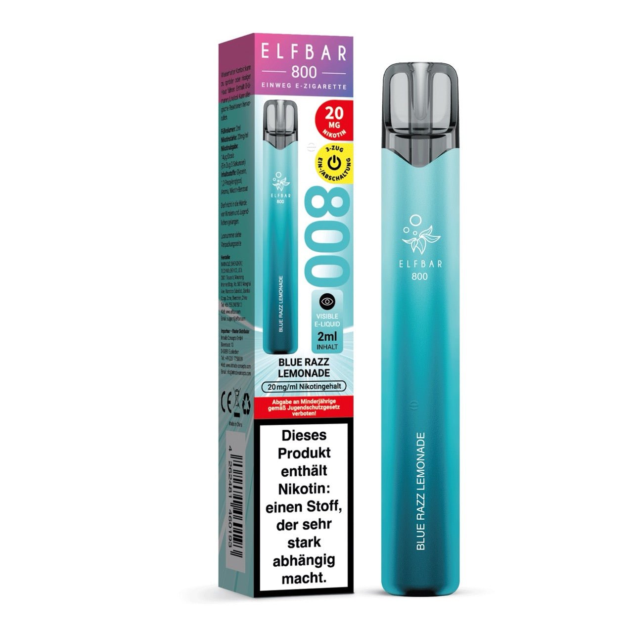 Elfbar 800 Blue Razz Lemonade 20mg mit Verpackung, Einweg E-Zigarette, blaue Himbeere Zitrone, Smokeyz24.de