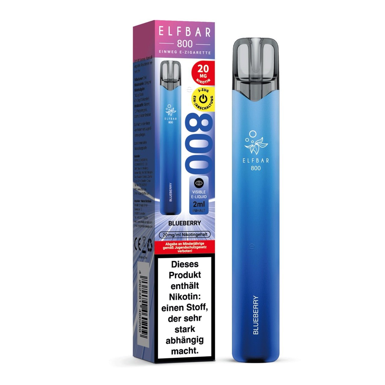 Elfbar 800 Blueberry 20mg mit Verpackung, Einweg E-Zigarette Blaubeere, Smokeyz24.de
