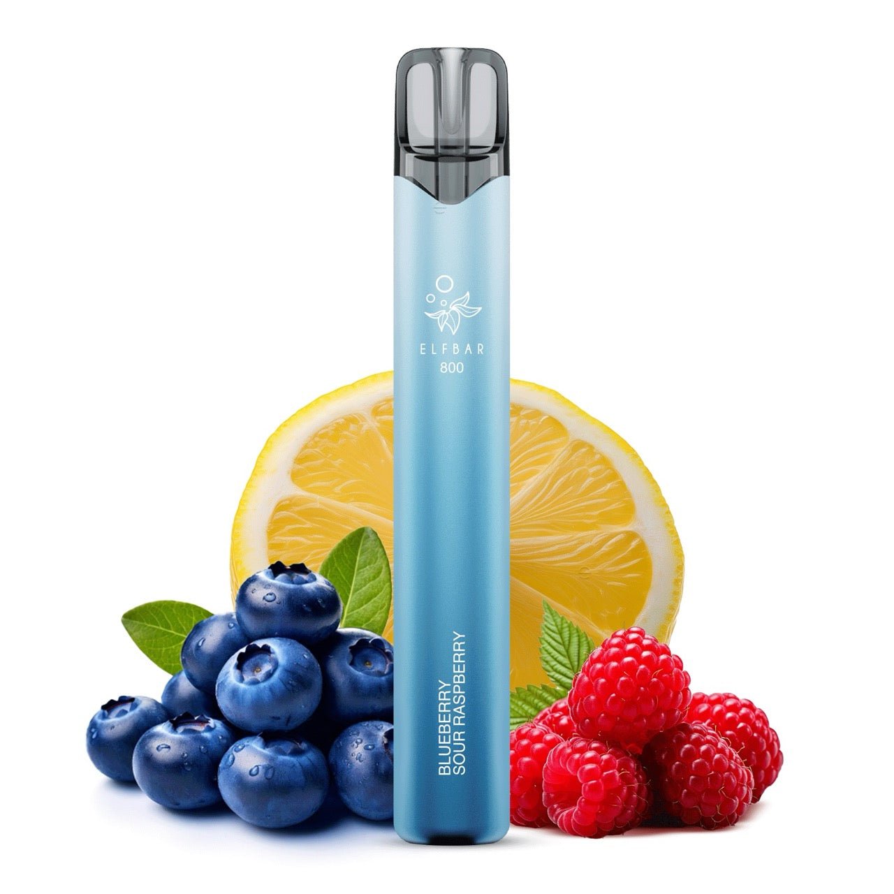 Elfbar 800 Blueberry Sour Raspberry 20mg vor Blaubeer-Himbeer-Hintergrund, fruchtige Einweg E-Zigarette, Smokeyz24.de
