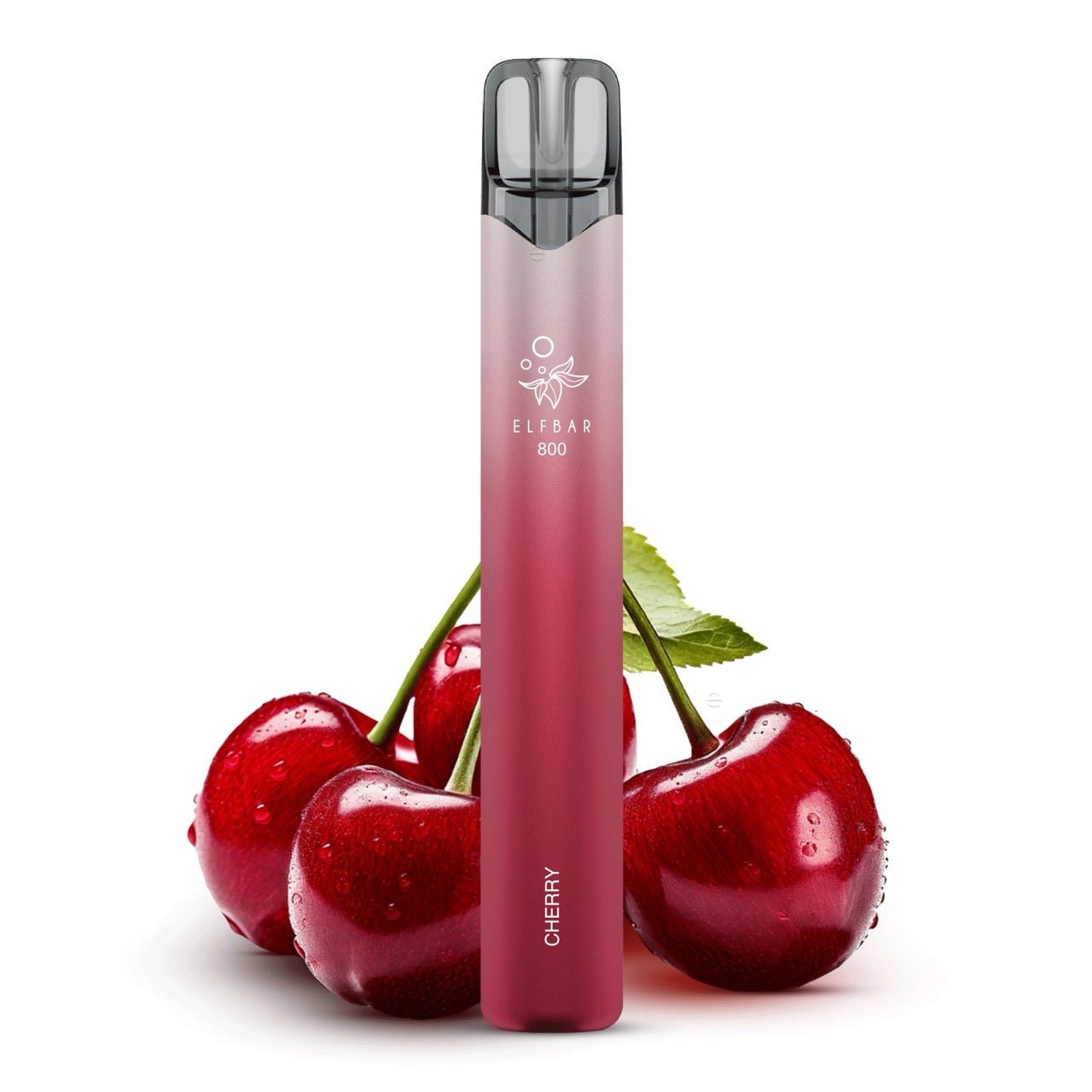 Elfbar 800 Cherry 20mg vor Kirsch-Hintergrund, fruchtige Einweg E-Zigarette, Smokeyz24.de