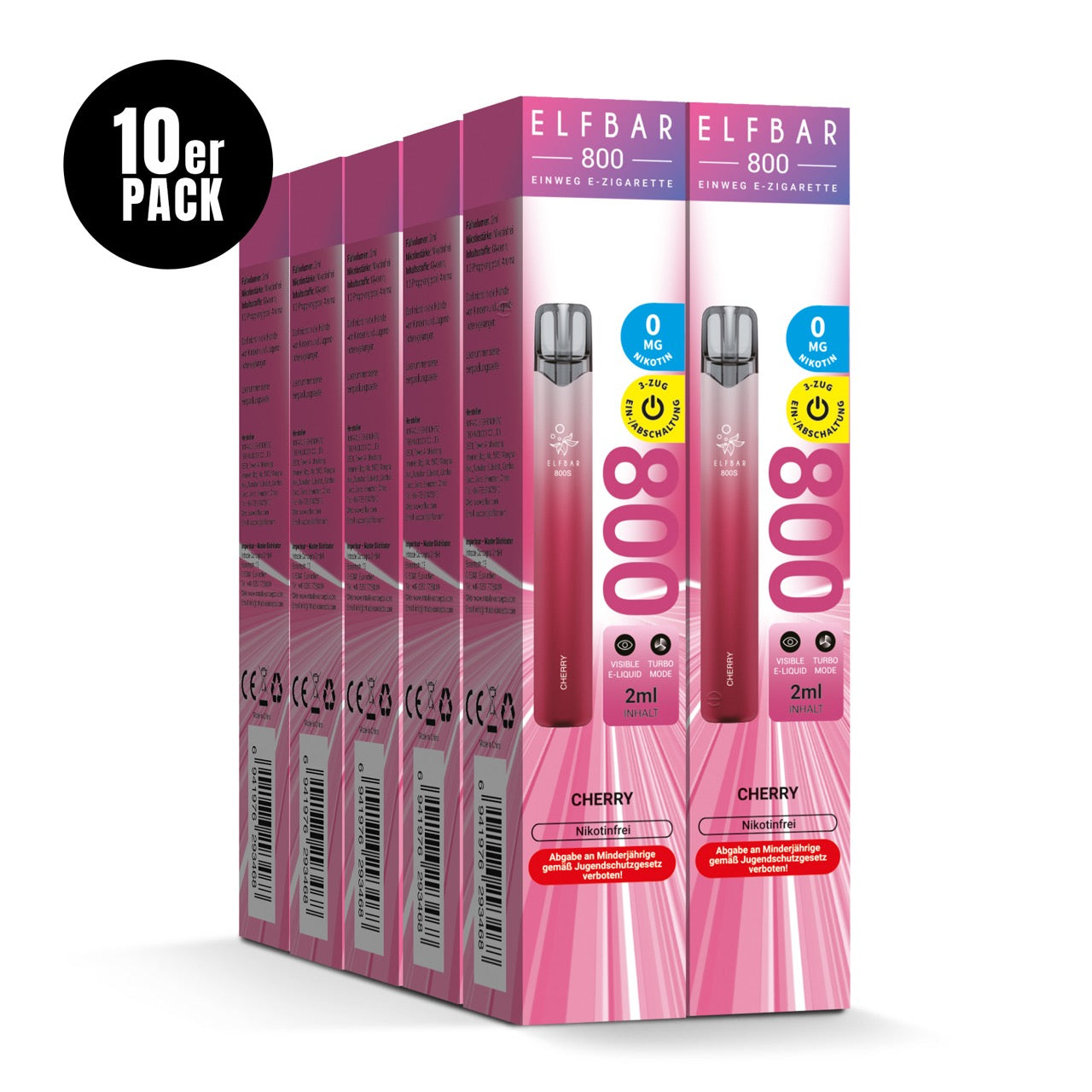Elfbar 800 Cherry Nikotinfrei 10er Sparpaket mit zehn Packungen