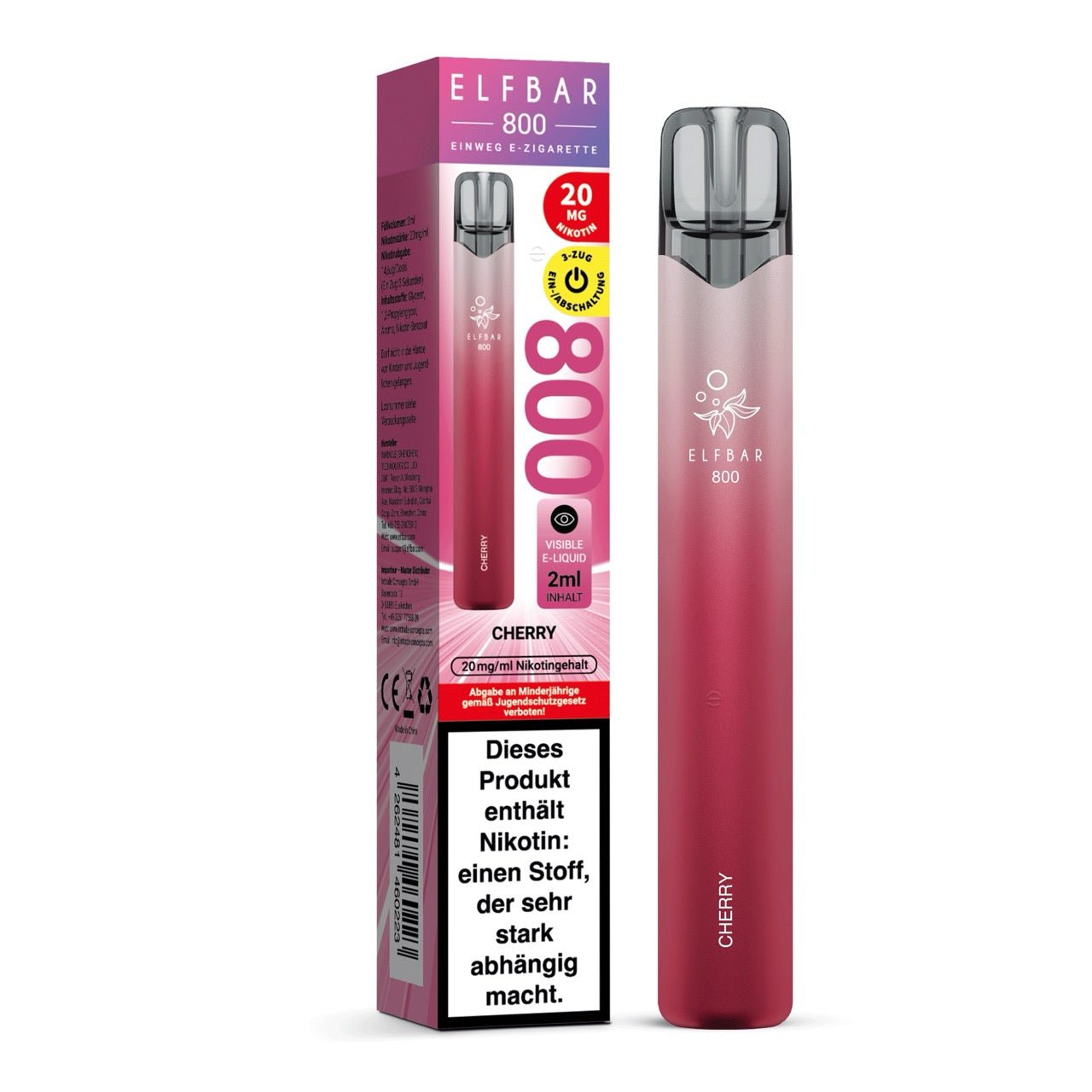 Elfbar 800 Cherry 20mg mit Verpackung, Einweg E-Zigarette Kirsche, Smokeyz24.de